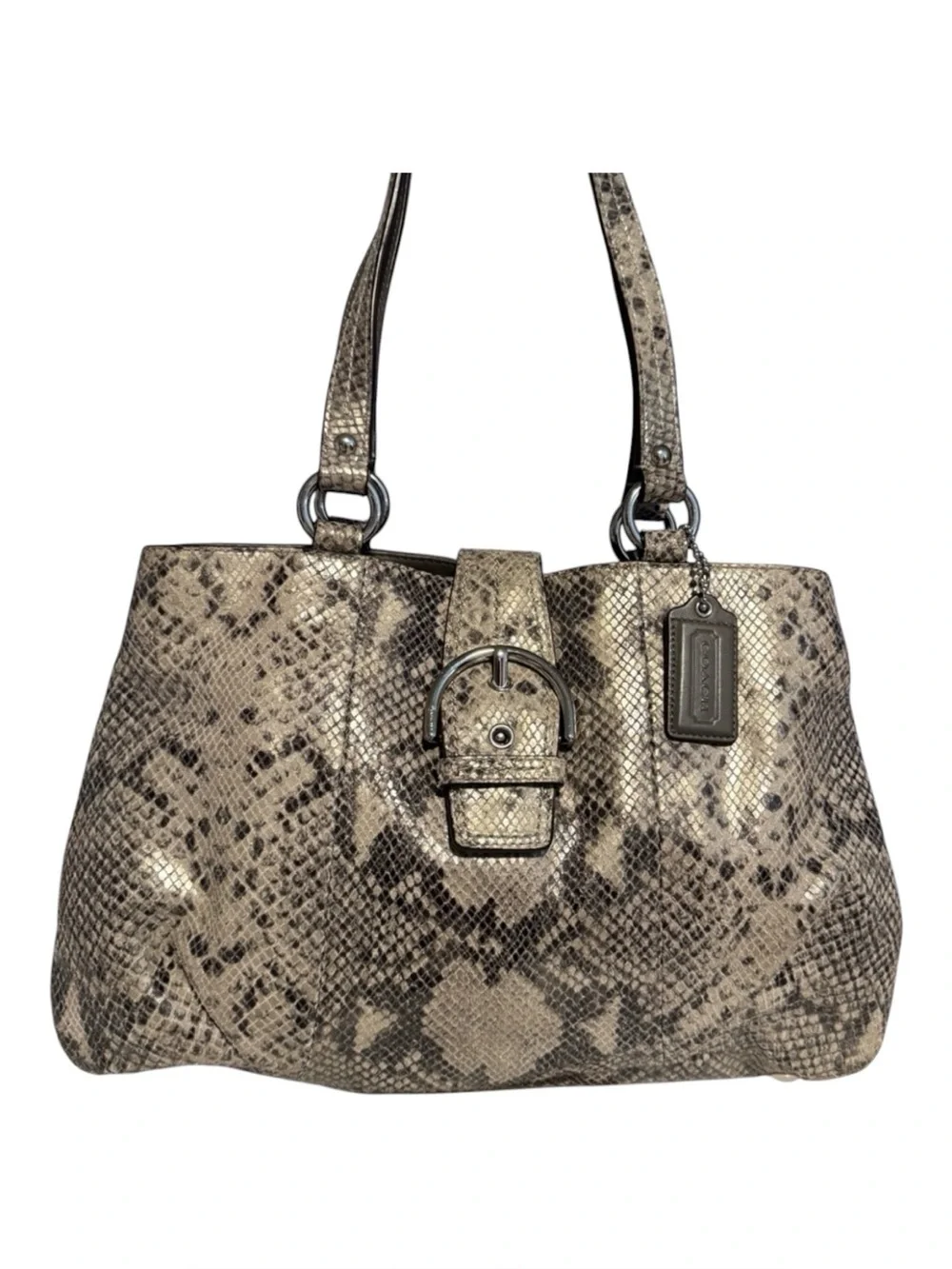 Coach Snake-Print Payton Shoulder Bag Grey Taupe